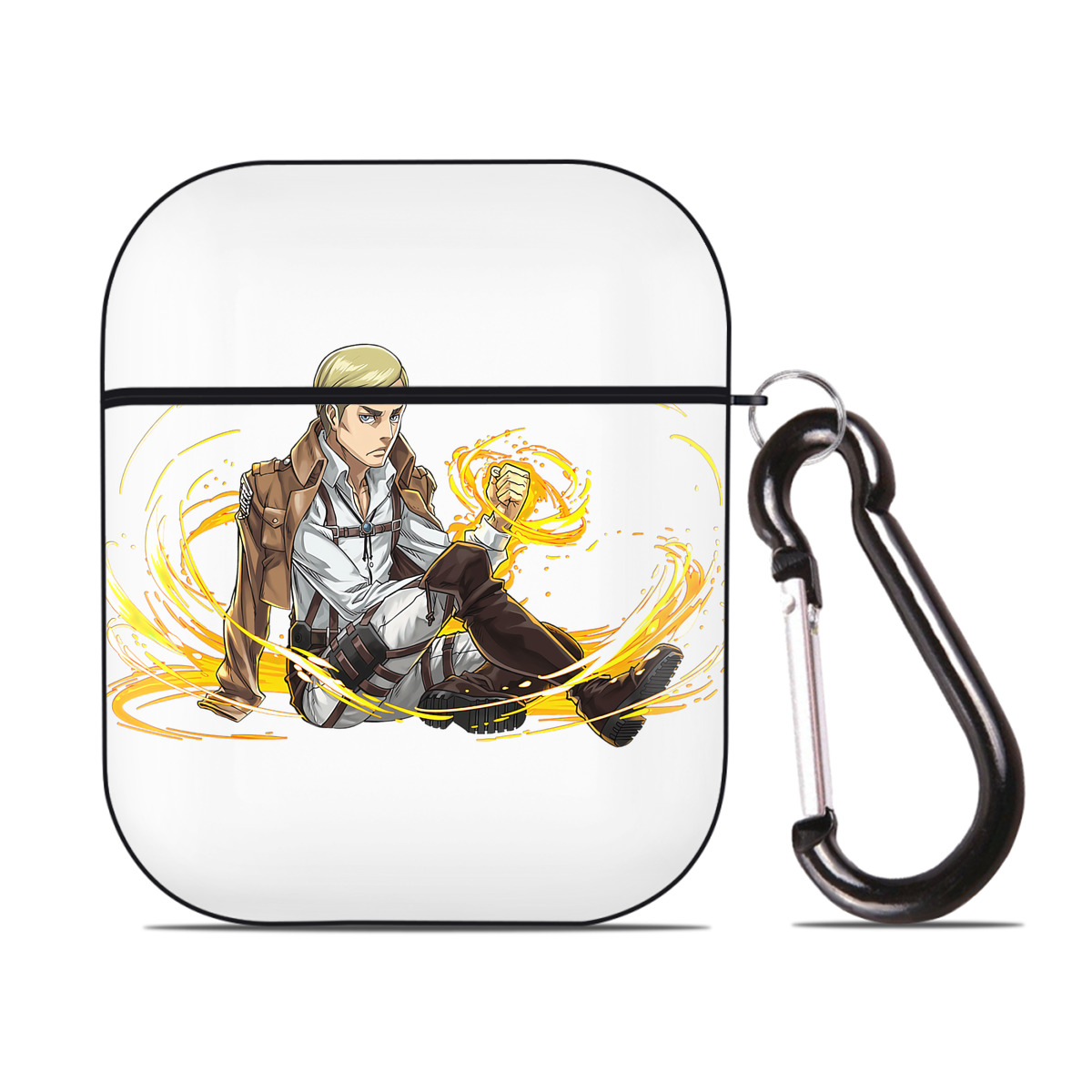 （画像用） 進撃の巨人 エルヴィン・スミス Attack on Titan Erwin Smith AirPods 第2世代保護ケース ハードシェル ブラック 耐衝撃・防指紋・カラビナ付き