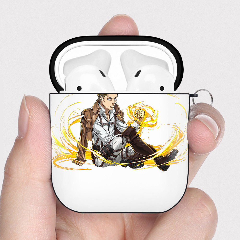 （画像用） 進撃の巨人 エルヴィン・スミス Attack on Titan Erwin Smith AirPods 第2世代保護ケース ハードシェル ブラック 耐衝撃・防指紋・カラビナ付き