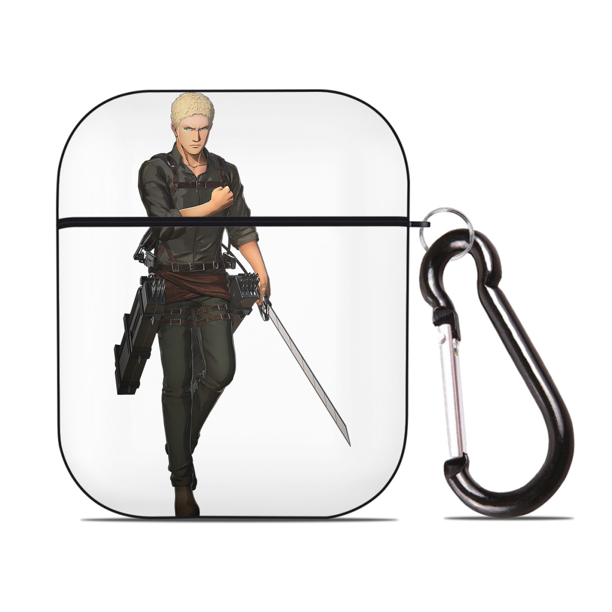 （画像用） 進撃の巨人 ライナー・ブラウン Attack on Titan Reiner Braun AirPods 第2世代保護ケース ハードシェル ブラック 耐衝撃・防指紋・カラビナ付き
