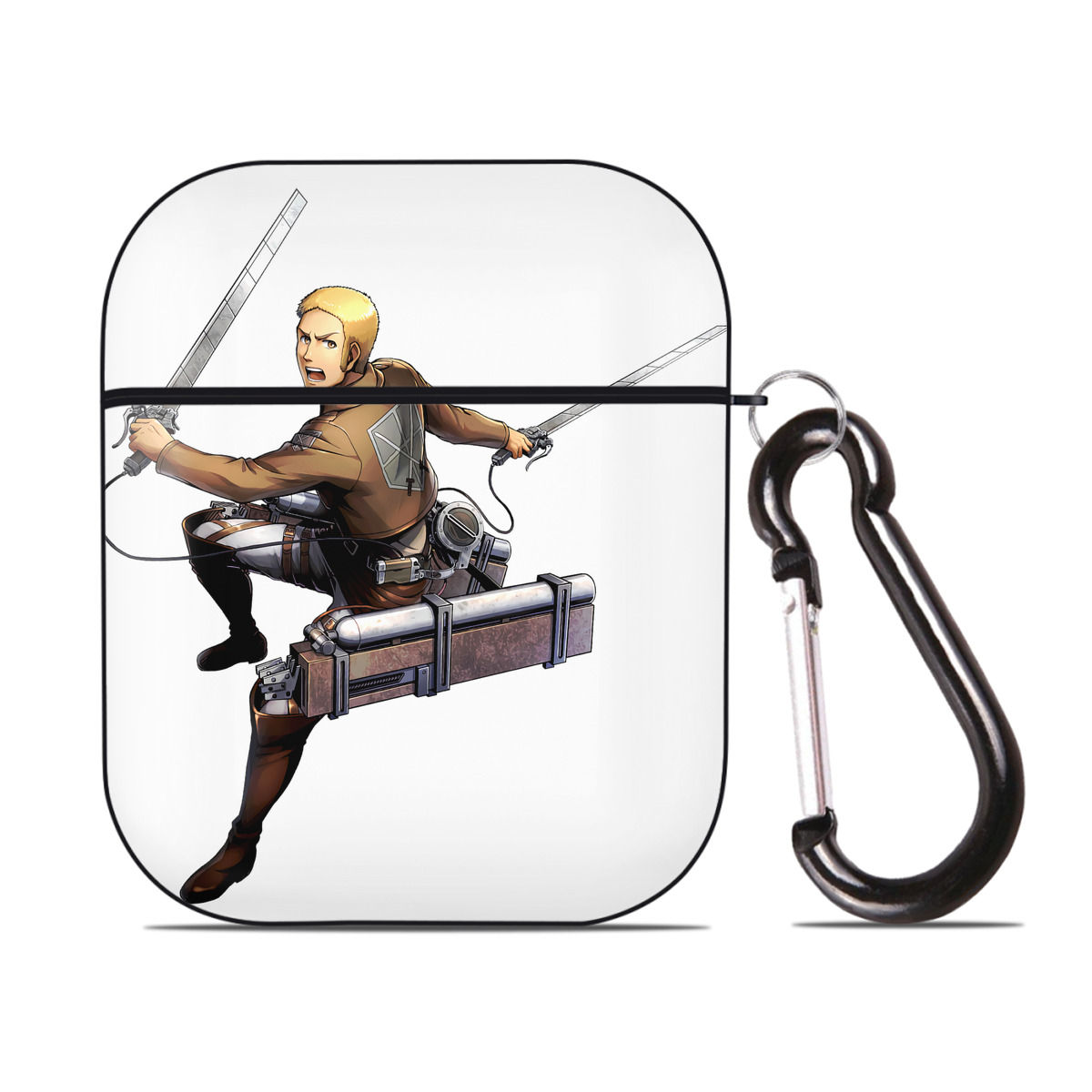 （画像用） 進撃の巨人 ライナー・ブラウン Attack on Titan Reiner Braun AirPods 第2世代保護ケース ハードシェル ブラック 耐衝撃・防指紋・カラビナ付き