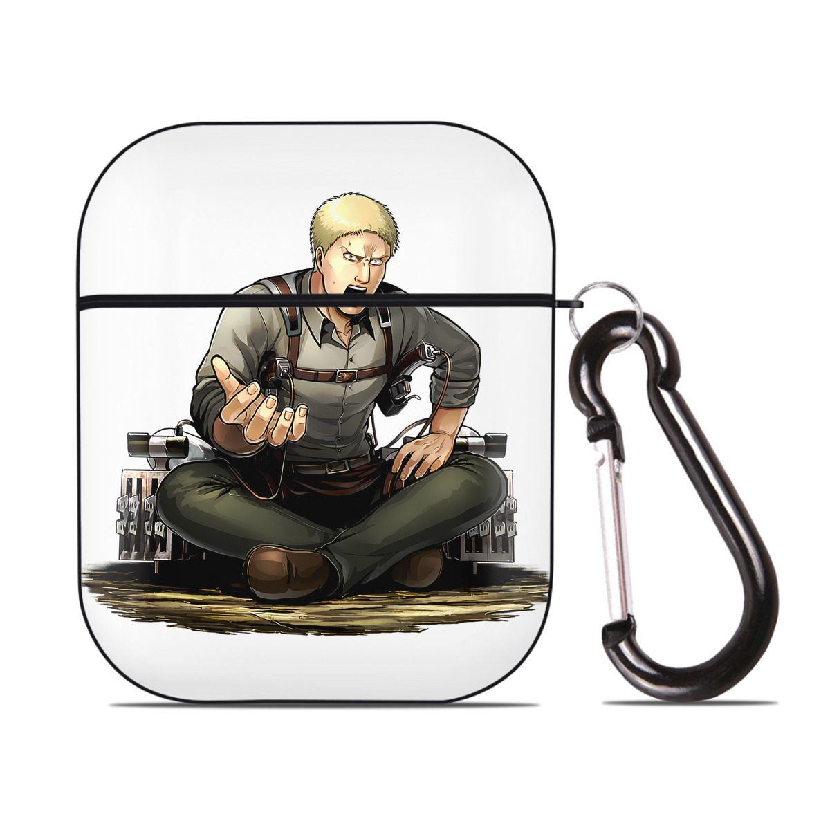 （画像用） 進撃の巨人 ライナー・ブラウン Attack on Titan Reiner Braun AirPods 第2世代保護ケース ハードシェル ブラック 耐衝撃・防指紋・カラビナ付き