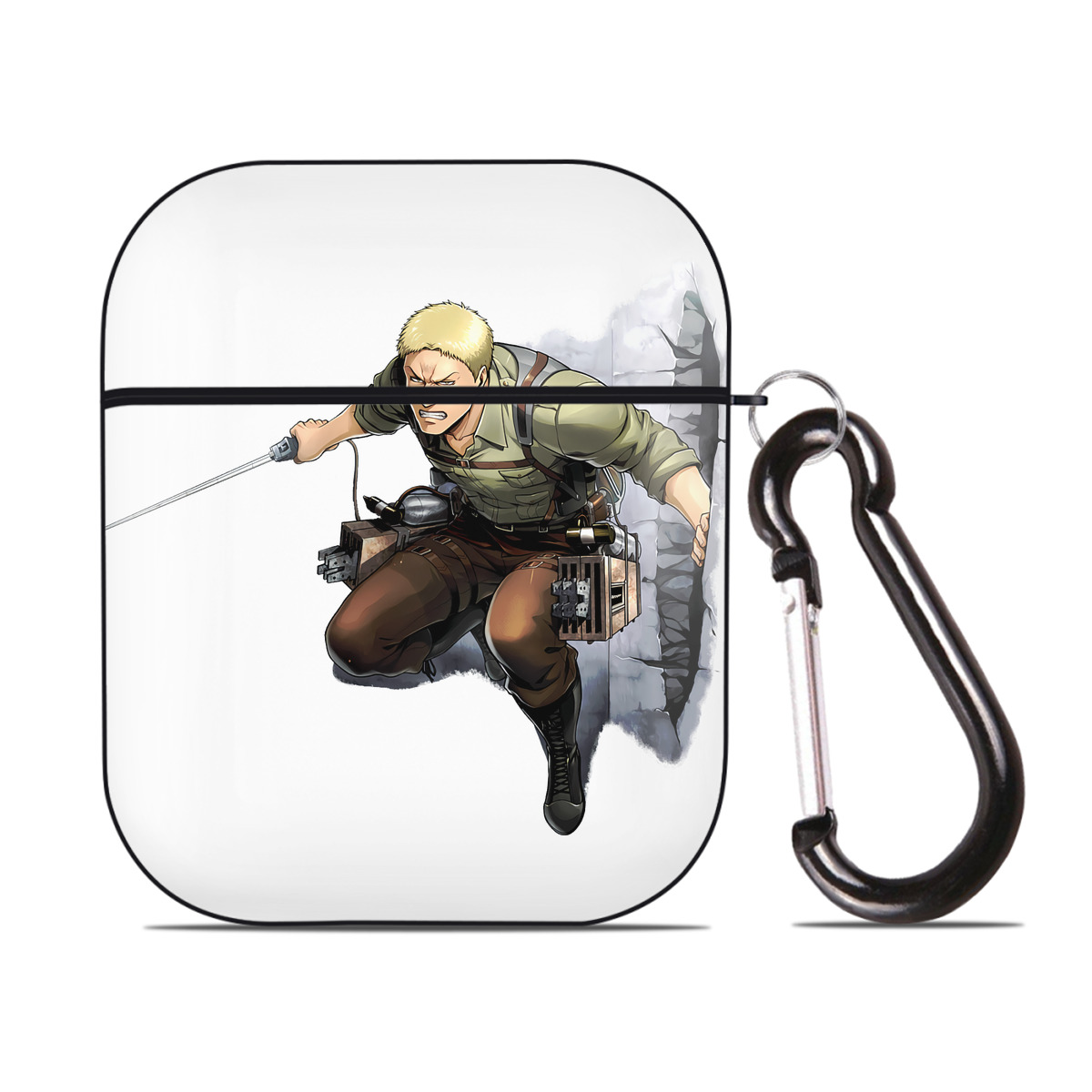 （画像用） 進撃の巨人 ライナー・ブラウン Attack on Titan Reiner Braun AirPods 第2世代保護ケース ハードシェル ブラック 耐衝撃・防指紋・カラビナ付き