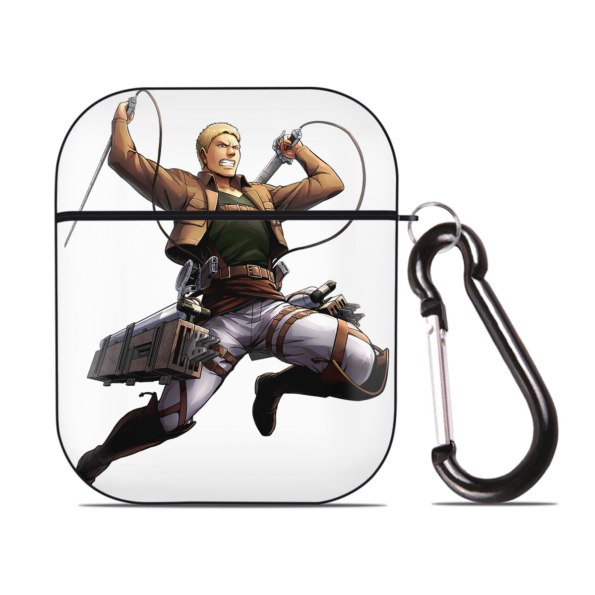 （画像用） 進撃の巨人 ライナー・ブラウン Attack on Titan Reiner Braun AirPods 第2世代保護ケース ハードシェル ブラック 耐衝撃・防指紋・カラビナ付き
