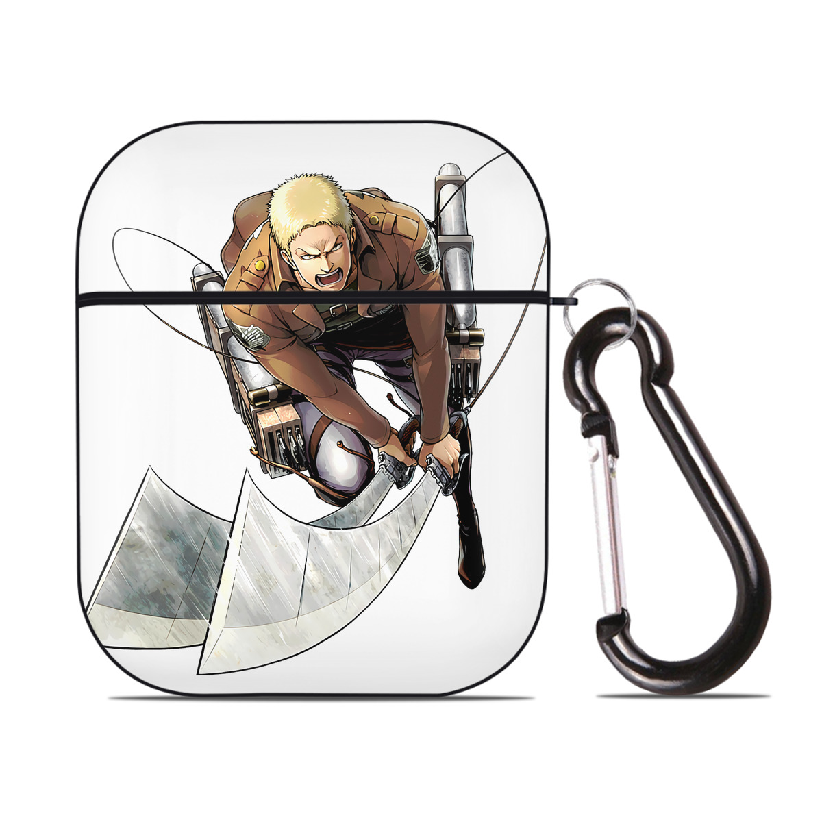 （画像用） 進撃の巨人 ライナー・ブラウン Attack on Titan Reiner Braun AirPods 第2世代保護ケース ハードシェル ブラック 耐衝撃・防指紋・カラビナ付き
