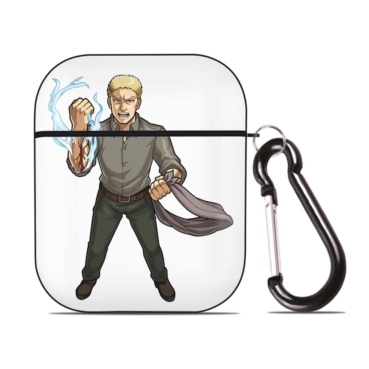 （画像用） 進撃の巨人 ライナー・ブラウン Attack on Titan Reiner Braun AirPods 第2世代保護ケース ハードシェル ブラック 耐衝撃・防指紋・カラビナ付き