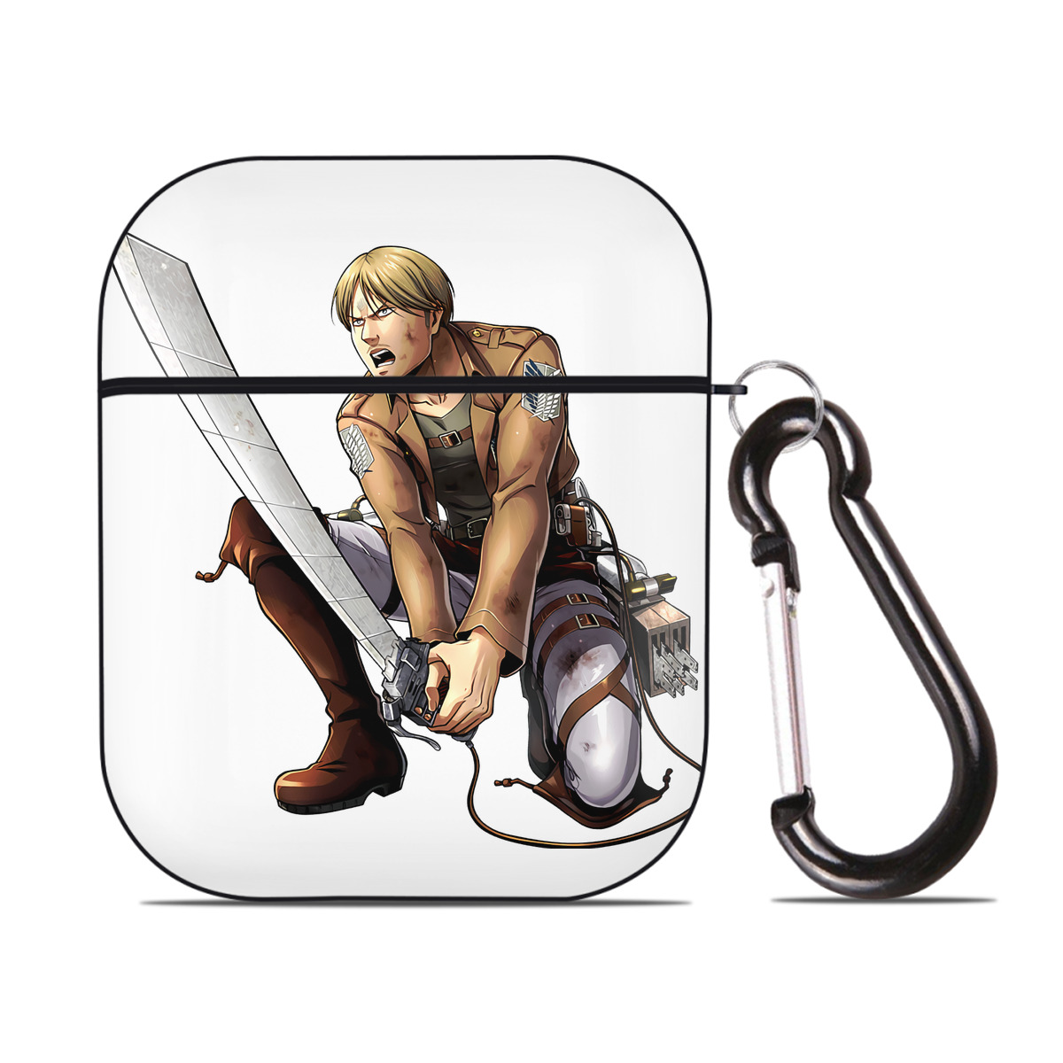（画像用） 進撃の巨人 ミケ·ザカリアス Attack on Titan Mike Zakarius AirPods 第2世代保護ケース ハードシェル ブラック 耐衝撃・防指紋・カラビナ付き