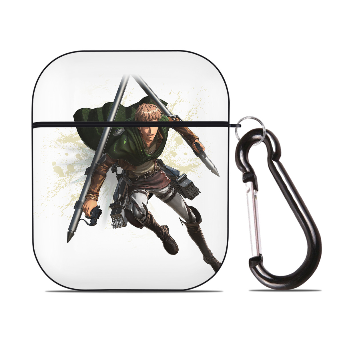 （画像用） 進撃の巨人 ジャン・キルシュタイン Attack on Titan Jean Kirstein AirPods 第2世代保護ケース ハードシェル ブラック 耐衝撃・防指紋・カラビナ付き