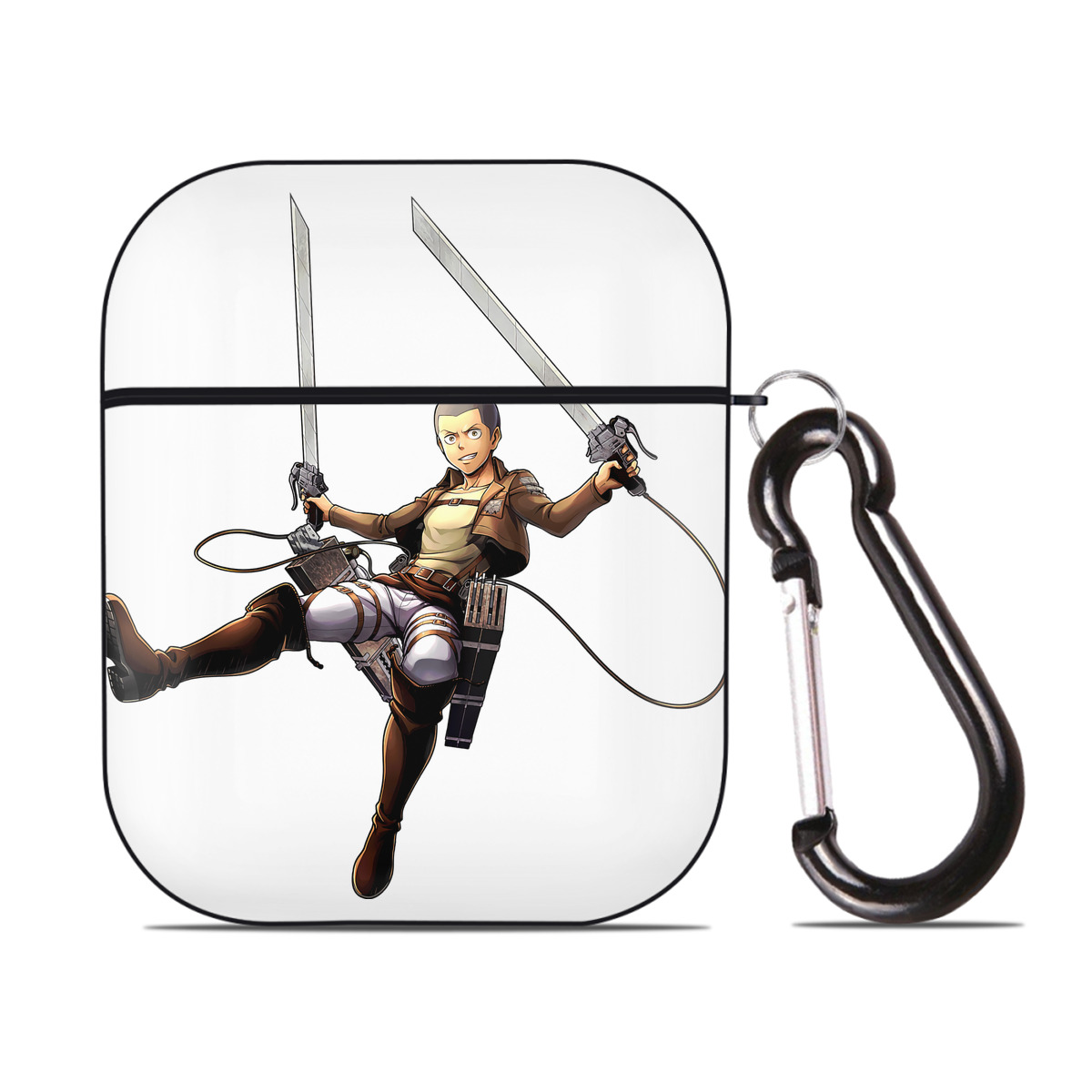 （画像用） 進撃の巨人 コニー·スプリンガー Attack on Titan Connie Springer AirPods 第2世代保護ケース ハードシェル ブラック 耐衝撃・防指紋・カラビナ付き