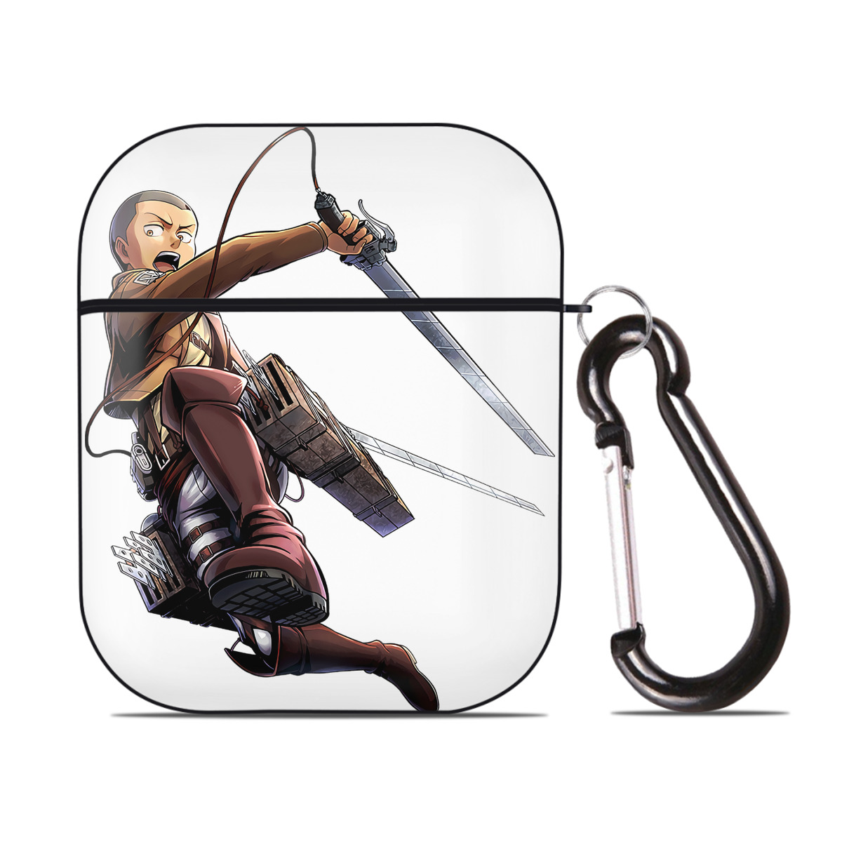（画像用） 進撃の巨人 コニー·スプリンガー Attack on Titan Connie Springer AirPods 第2世代保護ケース ハードシェル ブラック 耐衝撃・防指紋・カラビナ付き