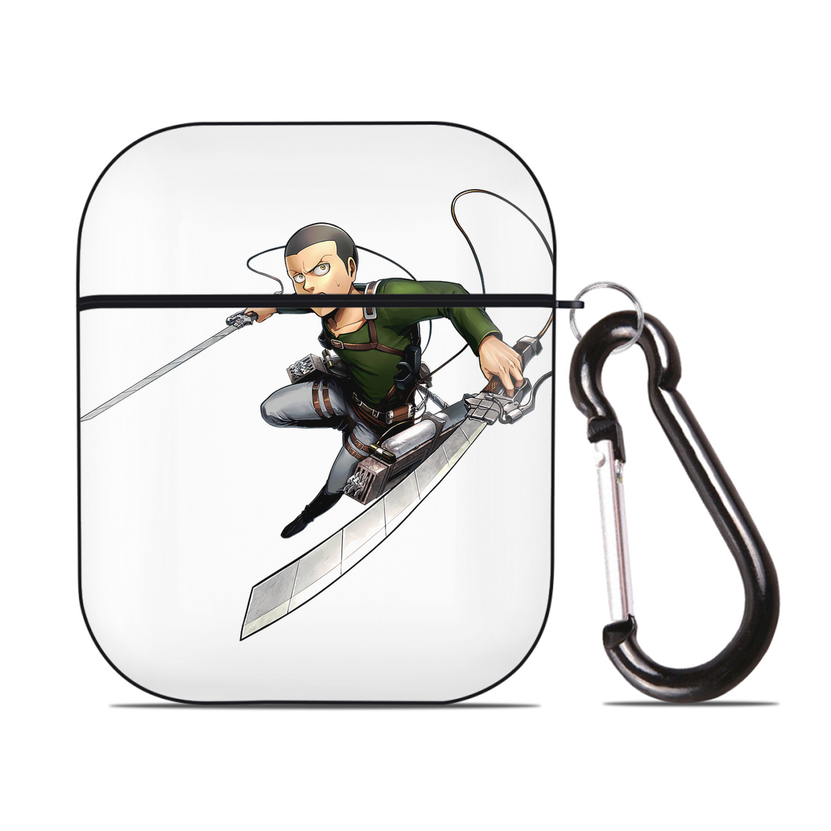 （画像用） 進撃の巨人 コニー·スプリンガー Attack on Titan Connie Springer AirPods 第2世代保護ケース ハードシェル ブラック 耐衝撃・防指紋・カラビナ付き