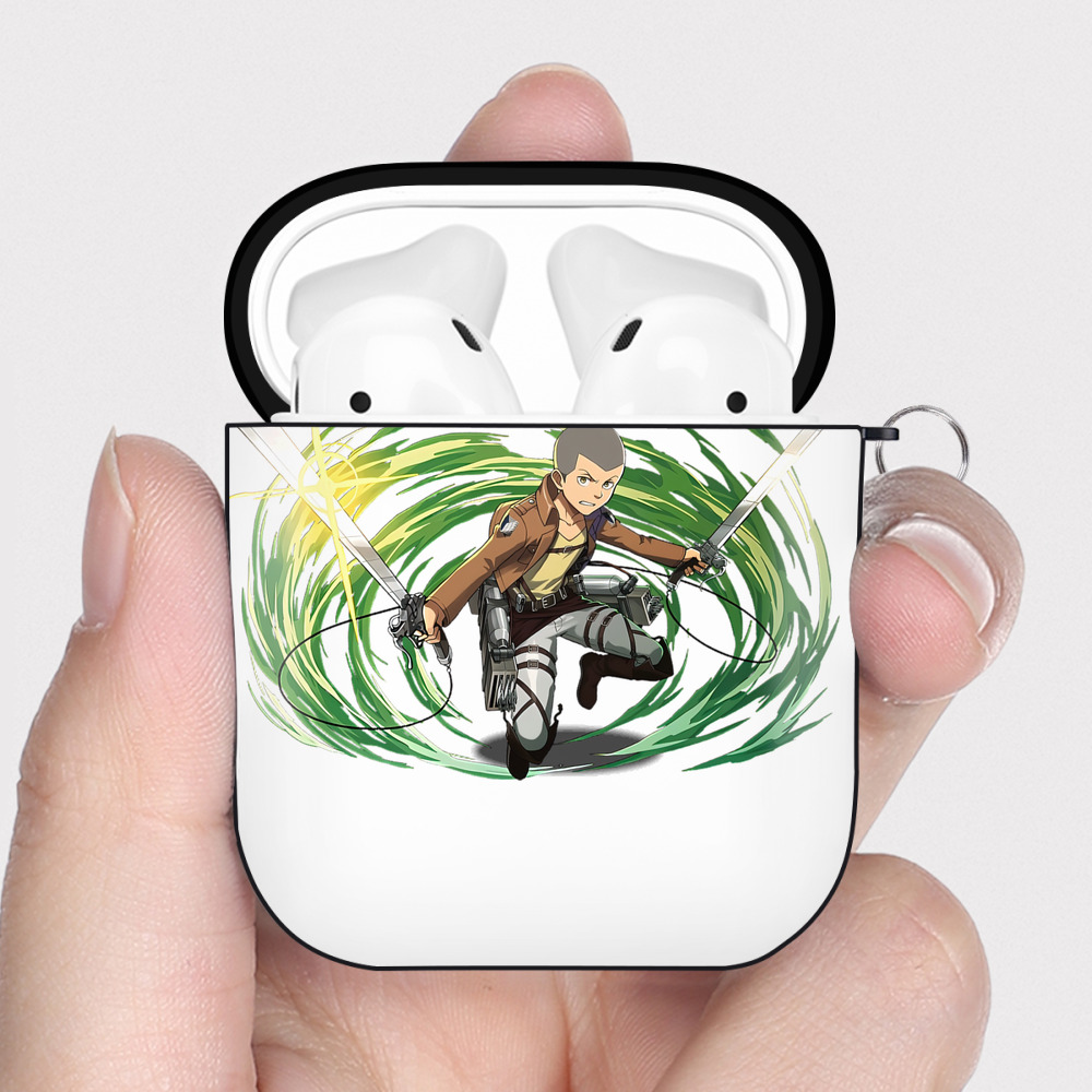 （画像用） 進撃の巨人 コニー·スプリンガー Attack on Titan Connie Springer AirPods 第2世代保護ケース ハードシェル ブラック 耐衝撃・防指紋・カラビナ付き