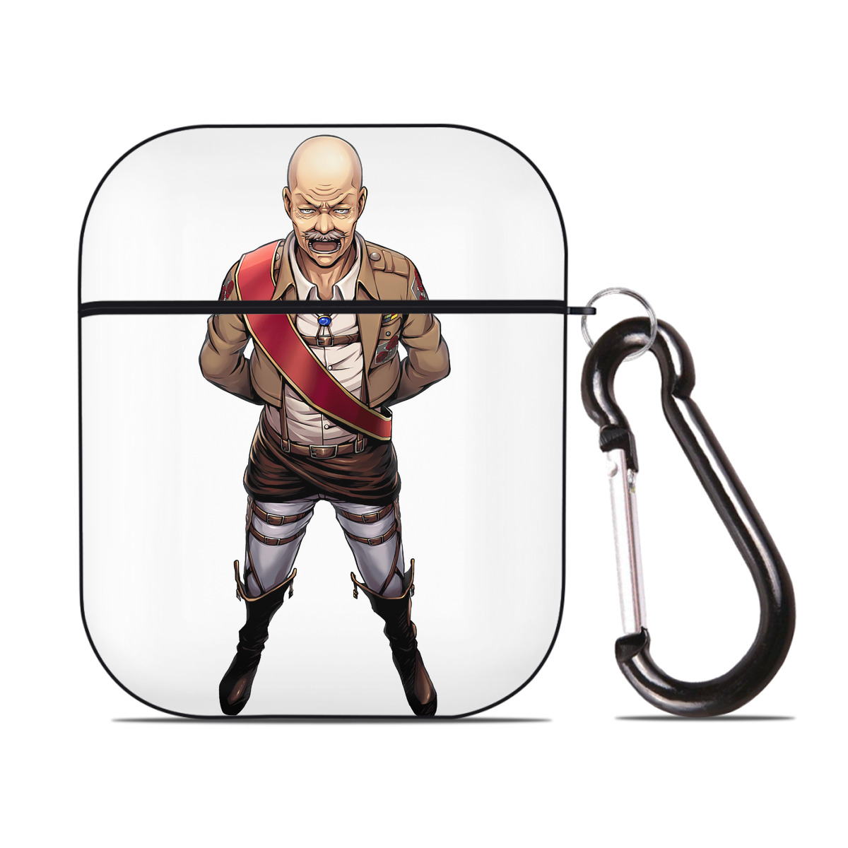 （画像用） 進撃の巨人 ドット·ピクシス Attack on Titan Dot Pixis AirPods 第2世代保護ケース ハードシェル ブラック 耐衝撃・防指紋・カラビナ付き