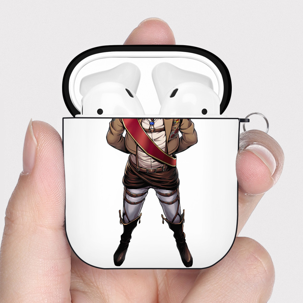 （画像用） 進撃の巨人 ドット·ピクシス Attack on Titan Dot Pixis AirPods 第2世代保護ケース ハードシェル ブラック 耐衝撃・防指紋・カラビナ付き