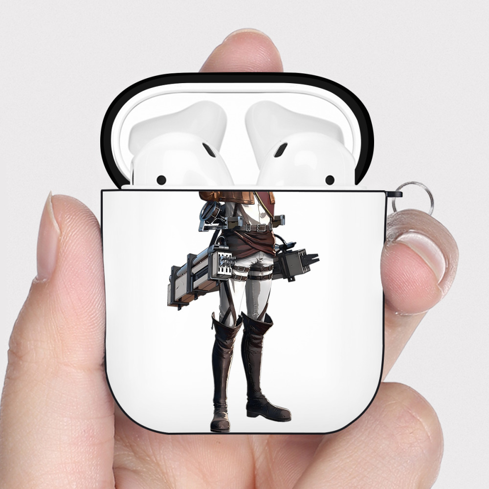 （画像用） 進撃の巨人 ドット·ピクシス Attack on Titan Dot Pixis AirPods 第2世代保護ケース ハードシェル ブラック 耐衝撃・防指紋・カラビナ付き