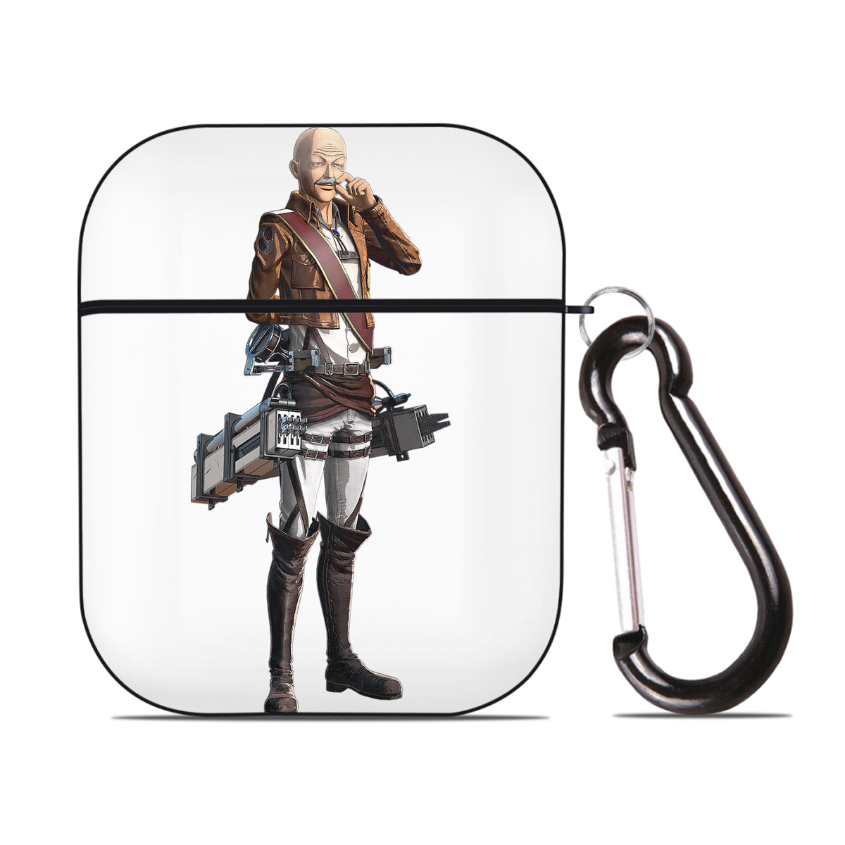 （画像用） 進撃の巨人 ドット·ピクシス Attack on Titan Dot Pixis AirPods 第2世代保護ケース ハードシェル ブラック 耐衝撃・防指紋・カラビナ付き