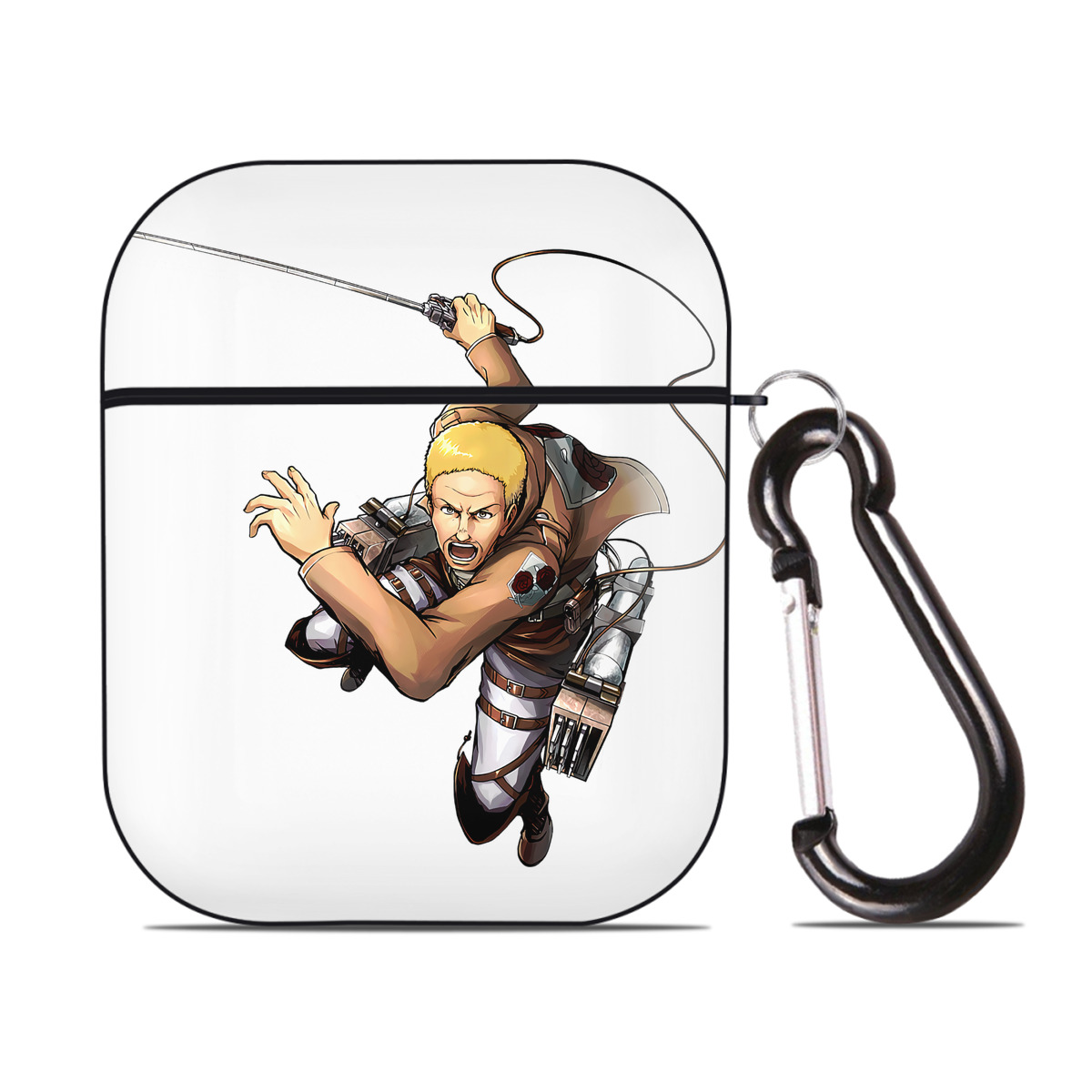 （画像用） 進撃の巨人 ハンネス Attack on Titan Hannes AirPods 第2世代保護ケース ハードシェル ブラック 耐衝撃・防指紋・カラビナ付き