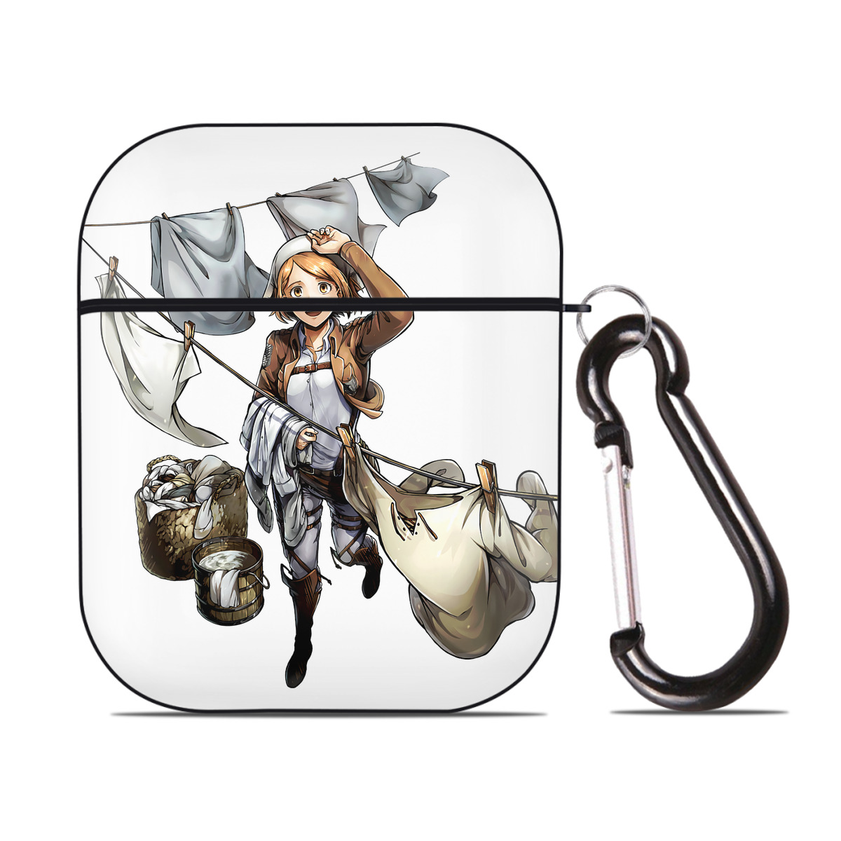 （画像用） 進撃の巨人 ペトラ·ラル Attack on Titan Petra Rall AirPods 第2世代保護ケース ハードシェル ブラック 耐衝撃・防指紋・カラビナ付き