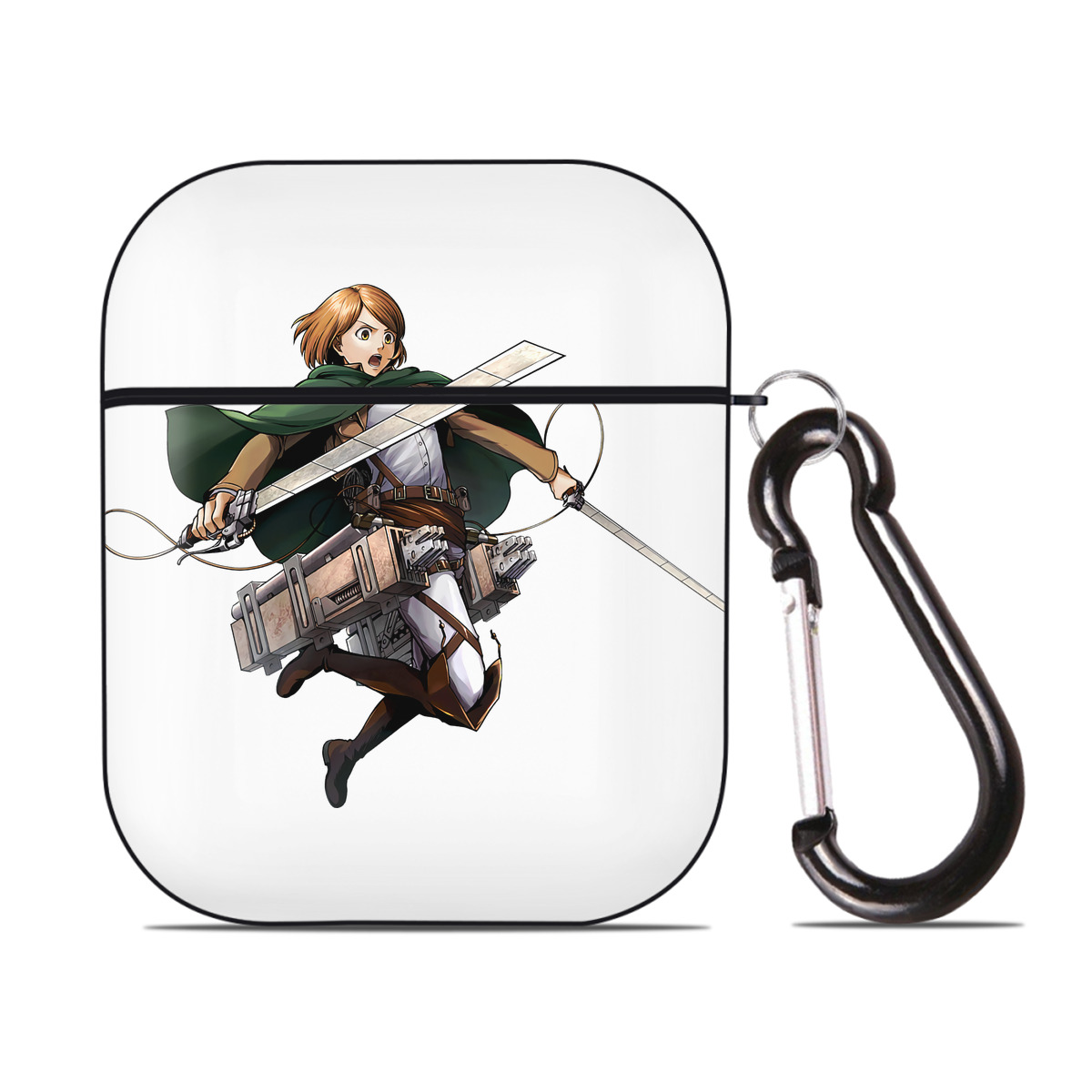 （画像用） 進撃の巨人 ペトラ·ラル Attack on Titan Petra Rall AirPods 第2世代保護ケース ハードシェル ブラック 耐衝撃・防指紋・カラビナ付き