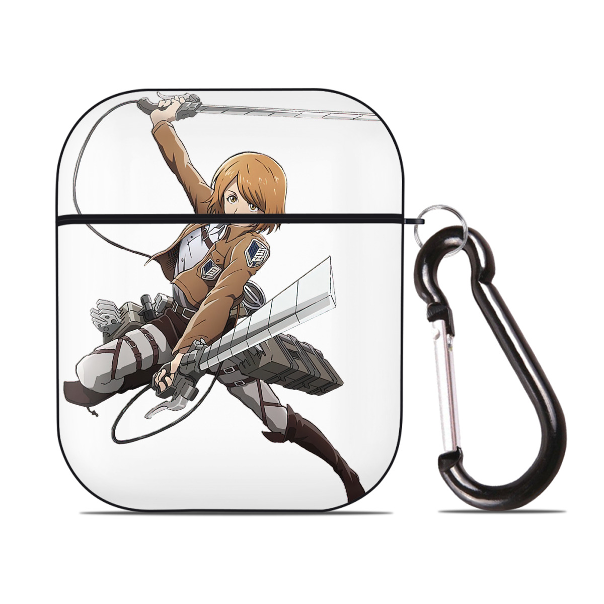 （画像用） 進撃の巨人 ペトラ·ラル Attack on Titan Petra Rall AirPods 第2世代保護ケース ハードシェル ブラック 耐衝撃・防指紋・カラビナ付き