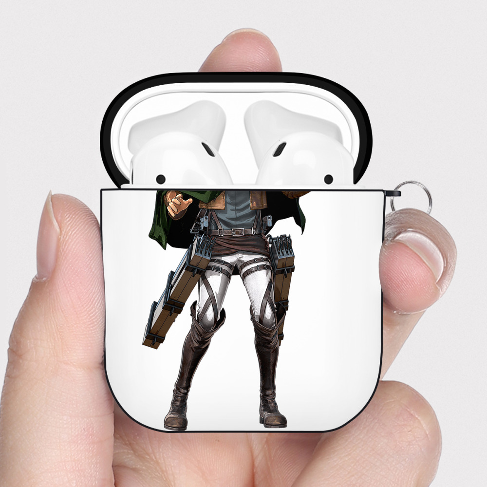 （画像用） 進撃の巨人 Attack on Titan AirPods 第2世代保護ケース ハードシェル ブラック 耐衝撃・防指紋・カラビナ付き