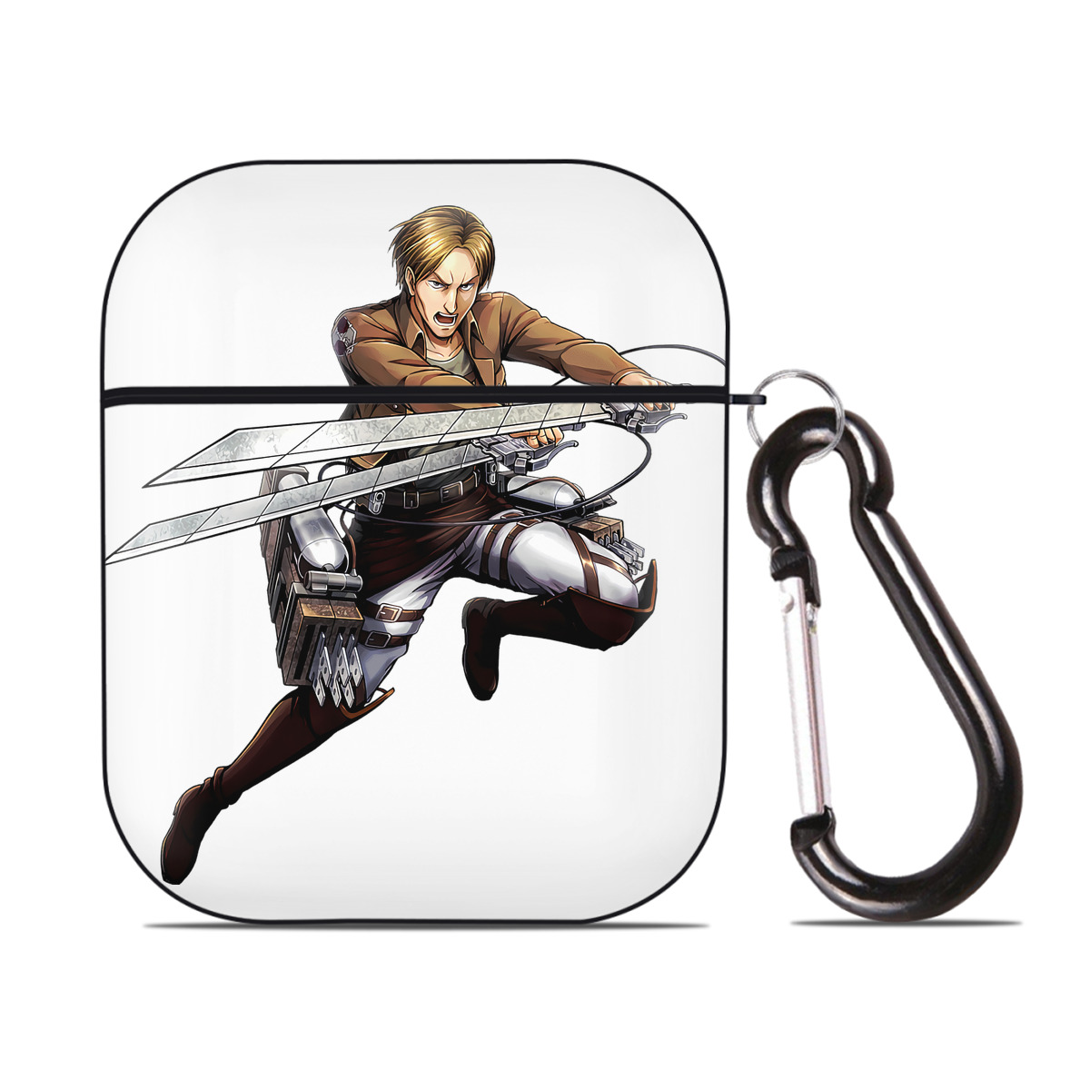 （画像用） 進撃の巨人 Attack on Titan AirPods 第2世代保護ケース ハードシェル ブラック 耐衝撃・防指紋・カラビナ付き