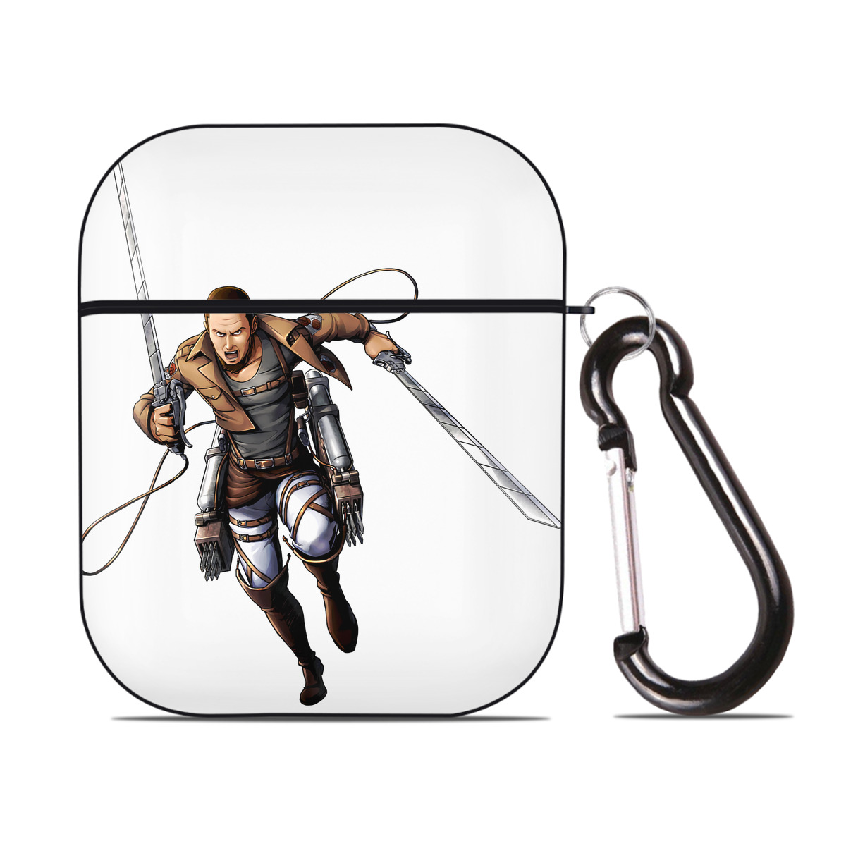 （画像用） 進撃の巨人 Attack on Titan AirPods 第2世代保護ケース ハードシェル ブラック 耐衝撃・防指紋・カラビナ付き