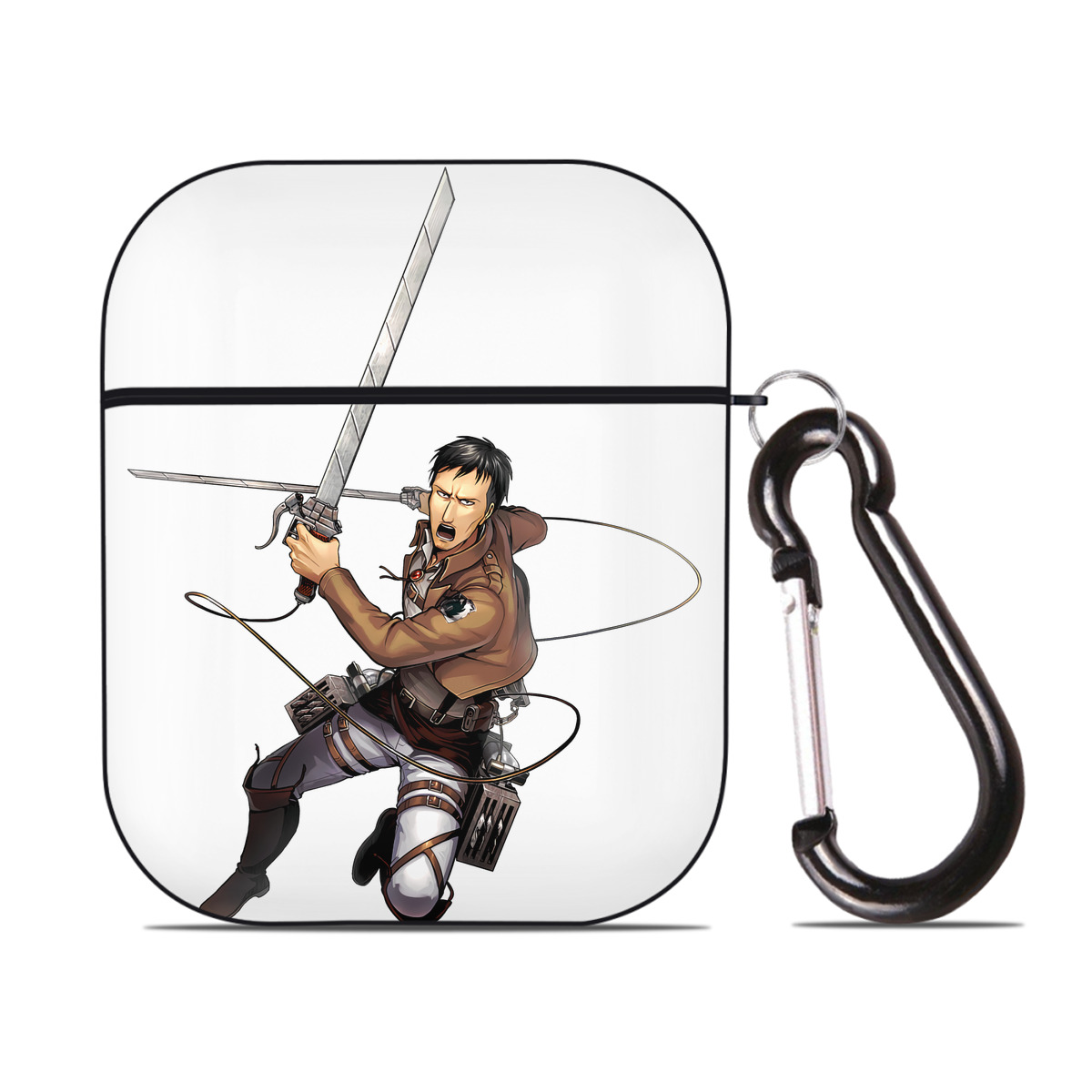 （画像用） 進撃の巨人 Attack on Titan AirPods 第2世代保護ケース ハードシェル ブラック 耐衝撃・防指紋・カラビナ付き