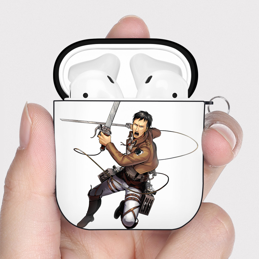 （画像用） 進撃の巨人 Attack on Titan AirPods 第2世代保護ケース ハードシェル ブラック 耐衝撃・防指紋・カラビナ付き