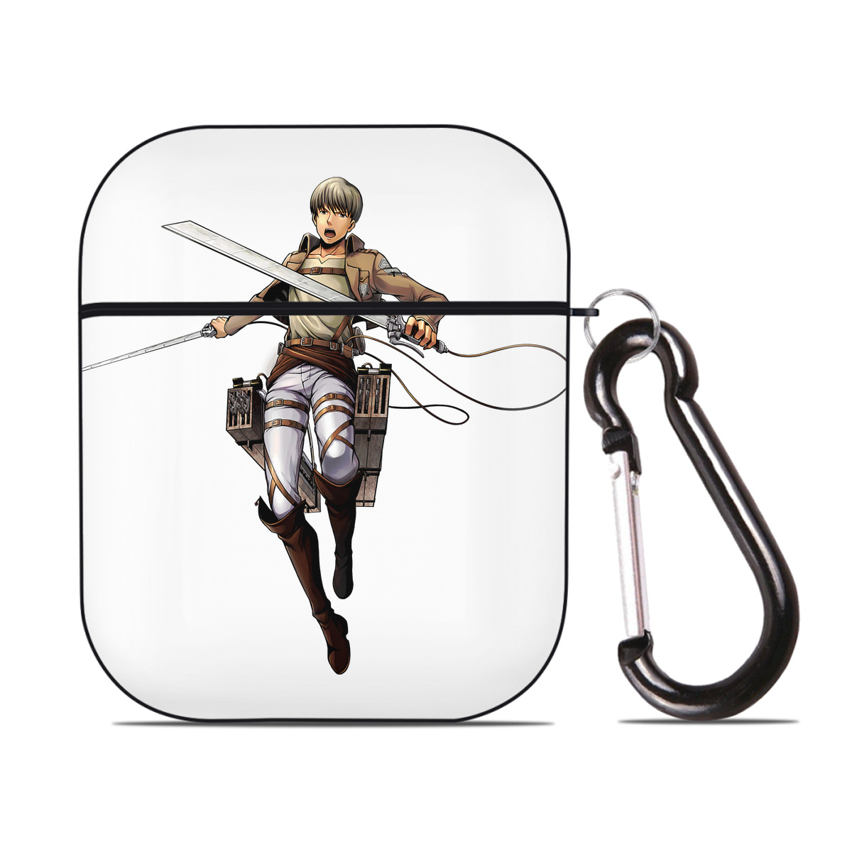 （画像用） 進撃の巨人 Attack on Titan AirPods 第2世代保護ケース ハードシェル ブラック 耐衝撃・防指紋・カラビナ付き