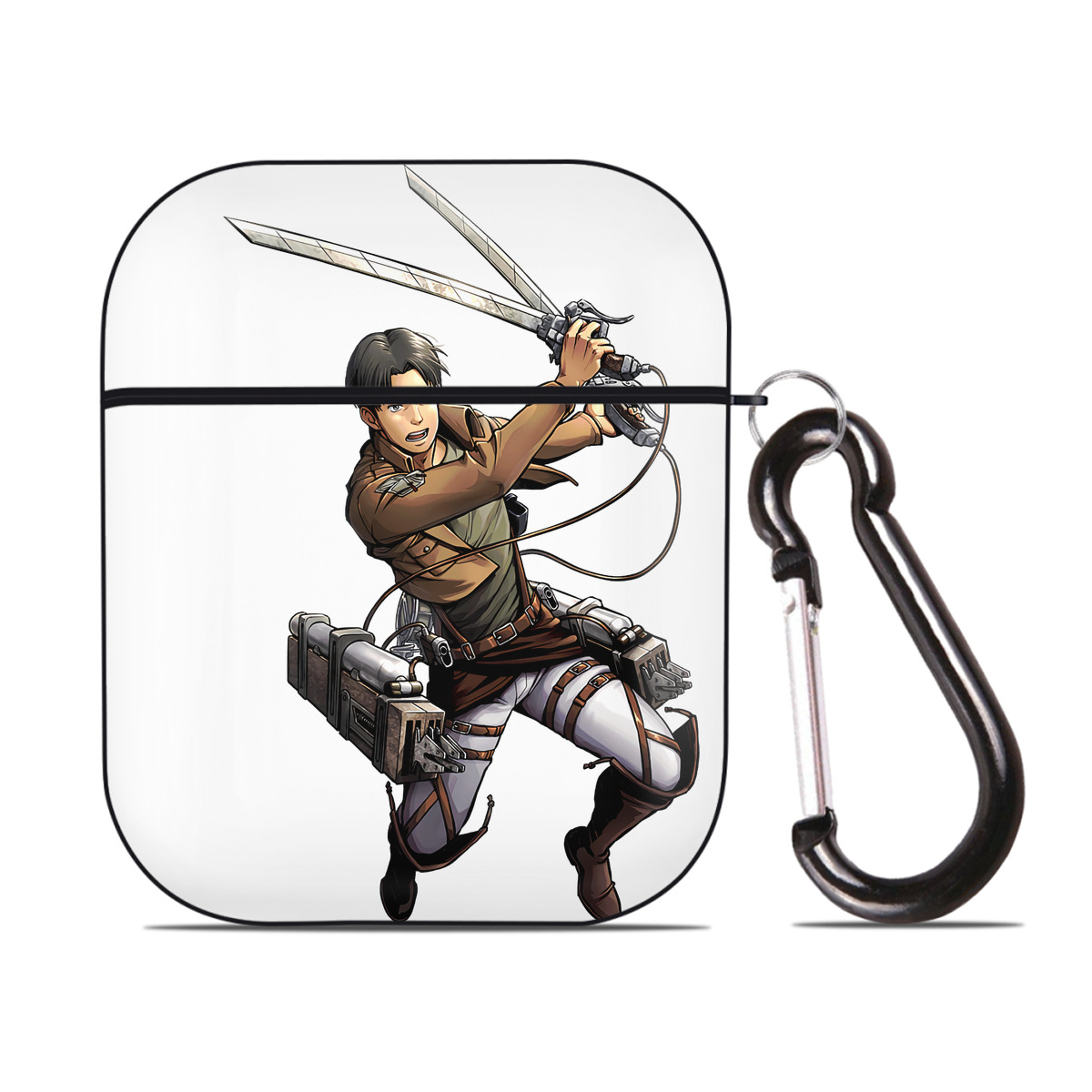 （画像用） 進撃の巨人 Attack on Titan AirPods 第2世代保護ケース ハードシェル ブラック 耐衝撃・防指紋・カラビナ付き