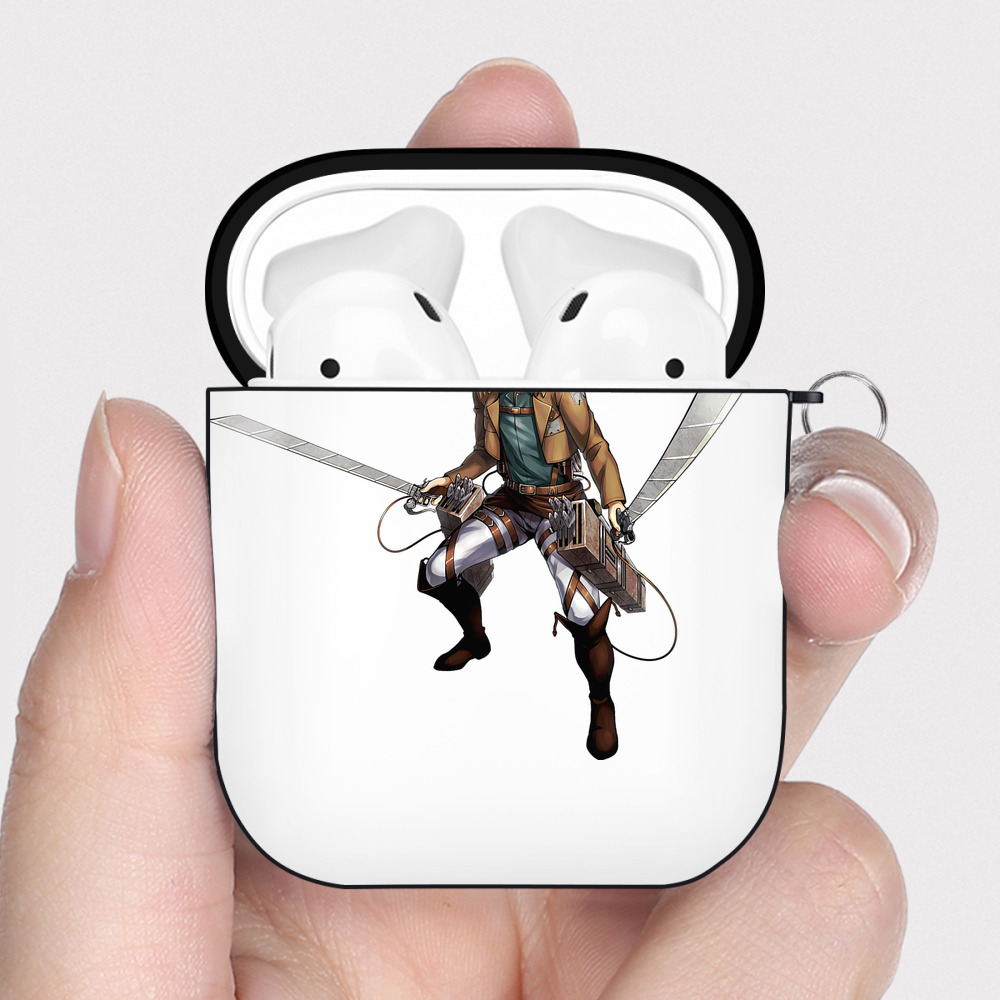 （画像用） 進撃の巨人 Attack on Titan AirPods 第2世代保護ケース ハードシェル ブラック 耐衝撃・防指紋・カラビナ付き