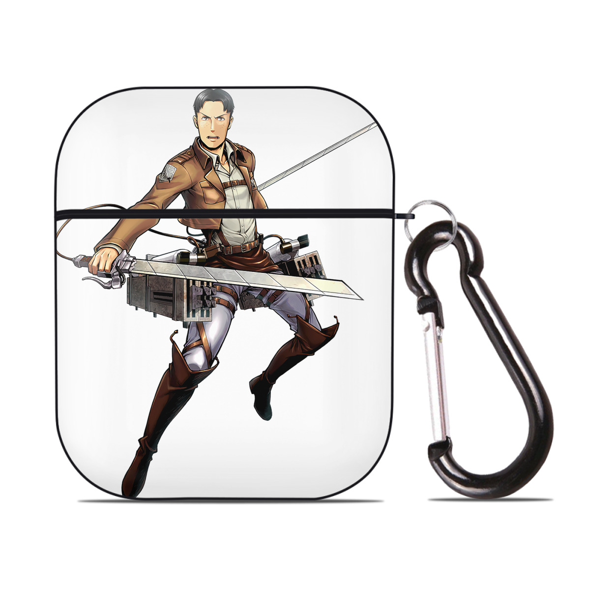 （画像用） 進撃の巨人 Attack on Titan AirPods 第2世代保護ケース ハードシェル ブラック 耐衝撃・防指紋・カラビナ付き