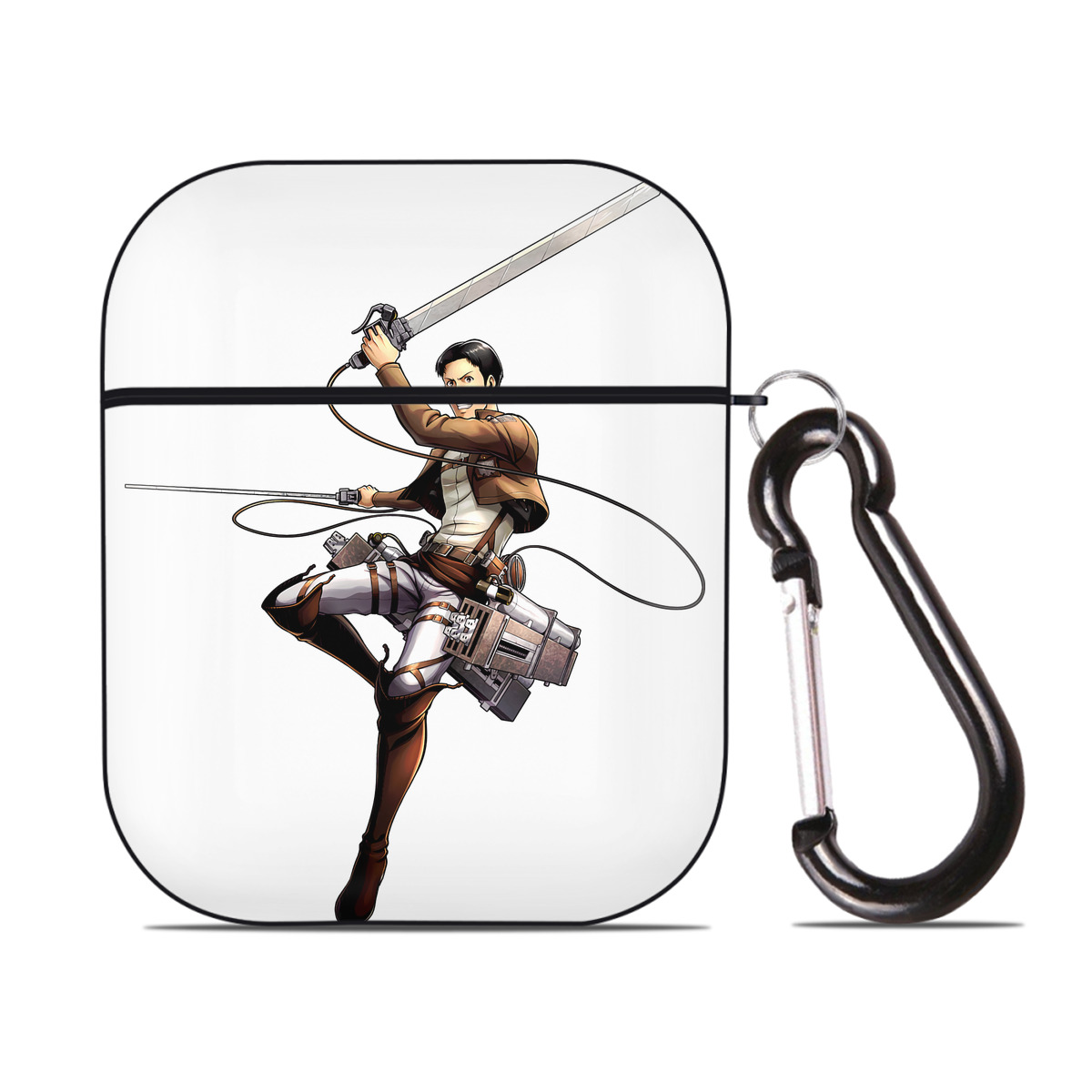 （画像用） 進撃の巨人 Attack on Titan AirPods 第2世代保護ケース ハードシェル ブラック 耐衝撃・防指紋・カラビナ付き