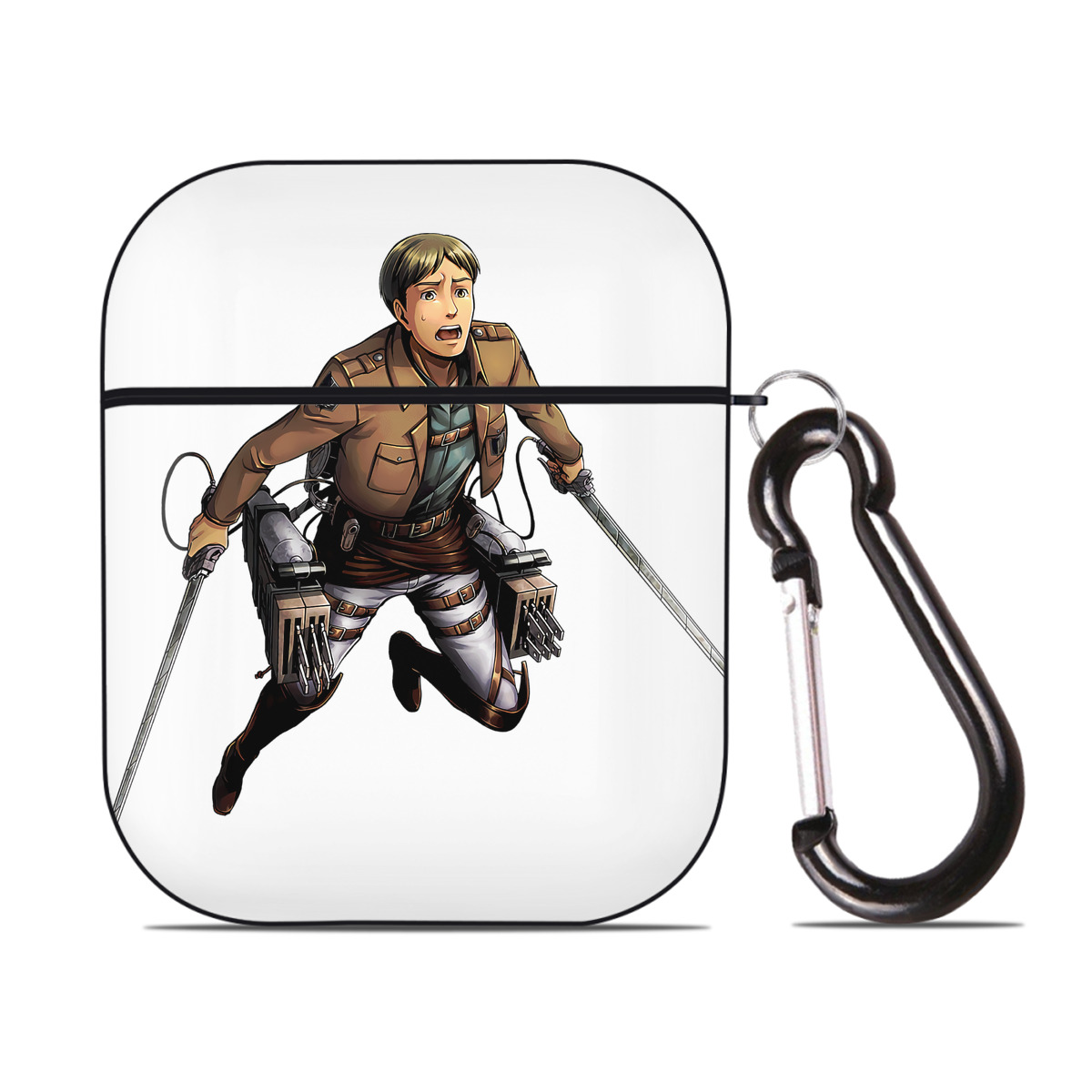 （画像用） 進撃の巨人 Attack on Titan AirPods 第2世代保護ケース ハードシェル ブラック 耐衝撃・防指紋・カラビナ付き