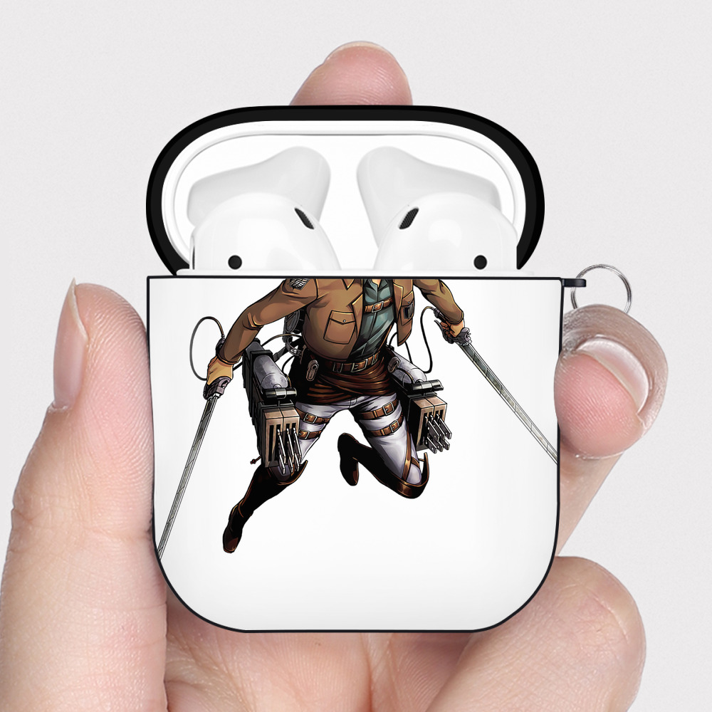 （画像用） 進撃の巨人 Attack on Titan AirPods 第2世代保護ケース ハードシェル ブラック 耐衝撃・防指紋・カラビナ付き