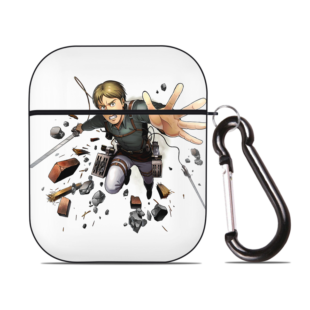 （画像用） 進撃の巨人 Attack on Titan AirPods 第2世代保護ケース ハードシェル ブラック 耐衝撃・防指紋・カラビナ付き