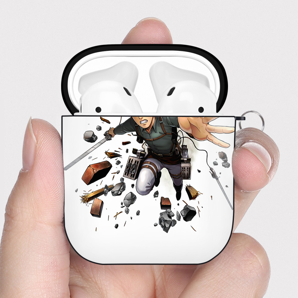 （画像用） 進撃の巨人 Attack on Titan AirPods 第2世代保護ケース ハードシェル ブラック 耐衝撃・防指紋・カラビナ付き