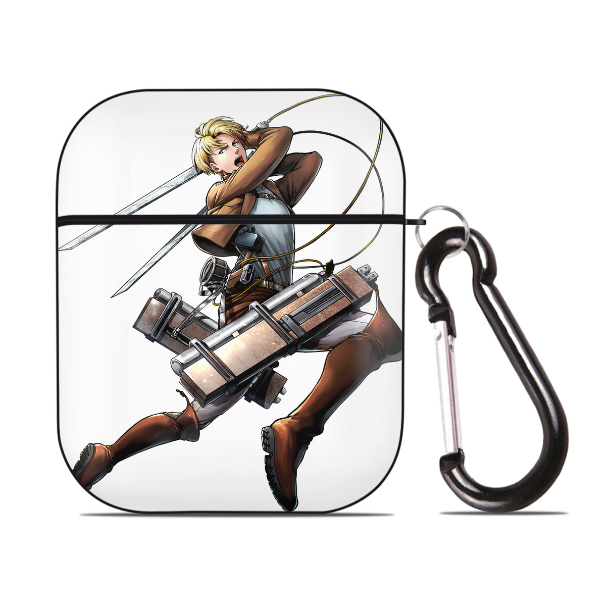 （画像用） 進撃の巨人 Attack on Titan AirPods 第2世代保護ケース ハードシェル ブラック 耐衝撃・防指紋・カラビナ付き