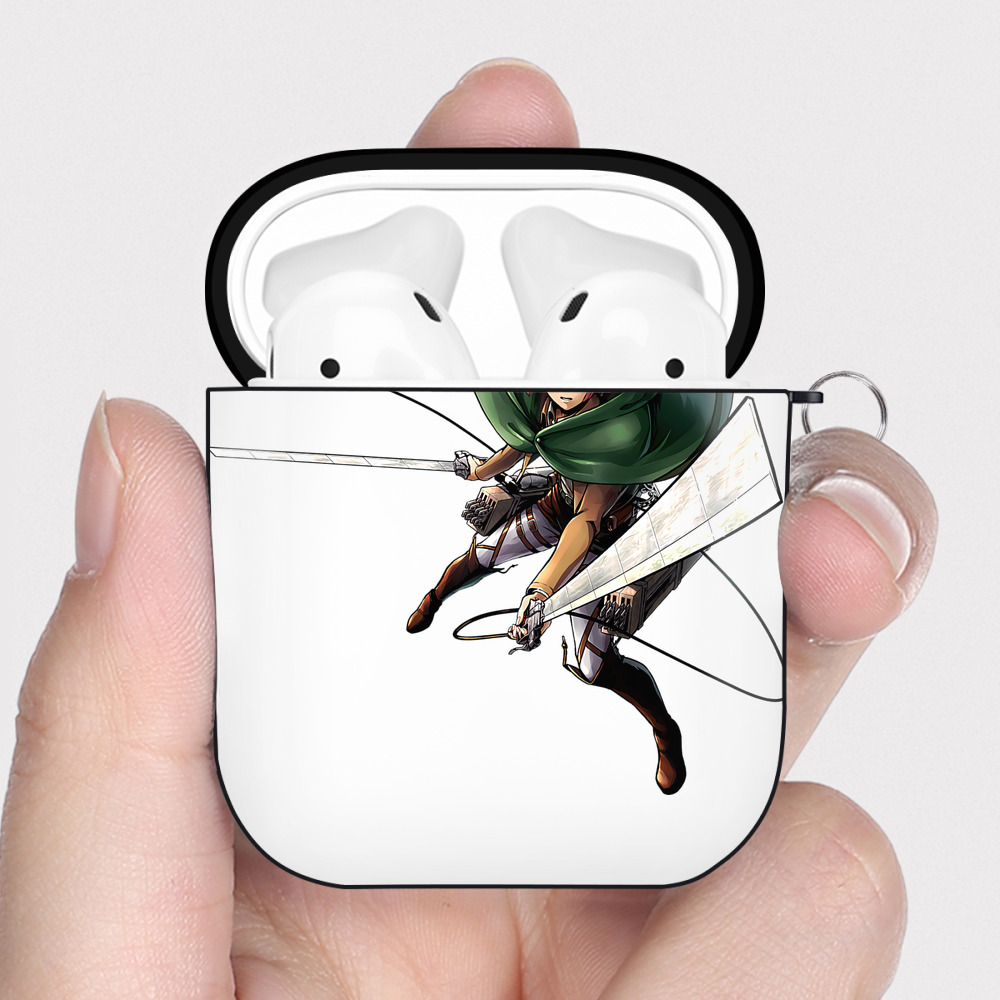 （画像用） 進撃の巨人 Attack on Titan AirPods 第2世代保護ケース ハードシェル ブラック 耐衝撃・防指紋・カラビナ付き