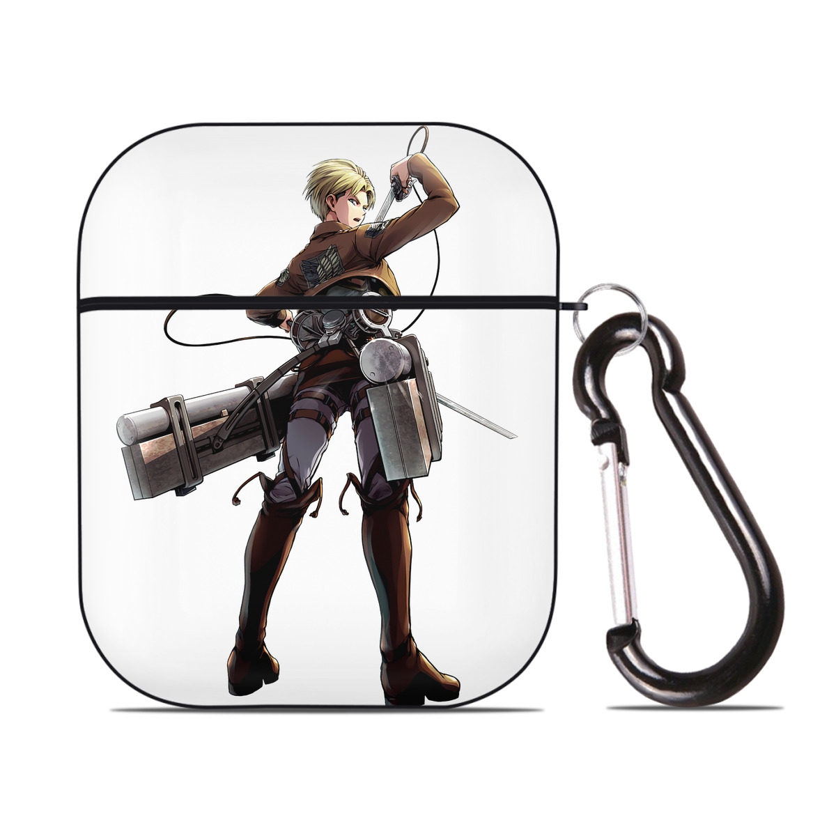 （画像用） 進撃の巨人 Attack on Titan AirPods 第2世代保護ケース ハードシェル ブラック 耐衝撃・防指紋・カラビナ付き