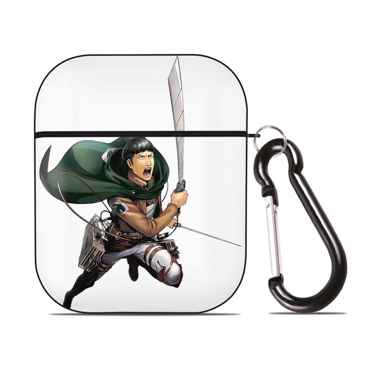 （画像用） 進撃の巨人 Attack on Titan AirPods 第2世代保護ケース ハードシェル ブラック 耐衝撃・防指紋・カラビナ付き