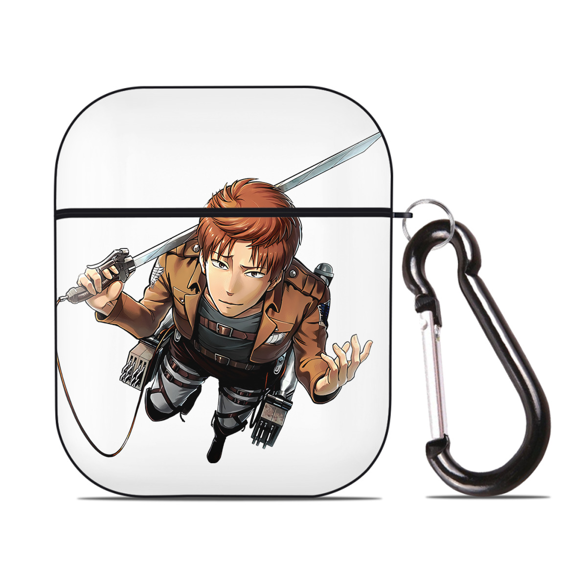 （画像用） 進撃の巨人 Attack on Titan AirPods 第2世代保護ケース ハードシェル ブラック 耐衝撃・防指紋・カラビナ付き