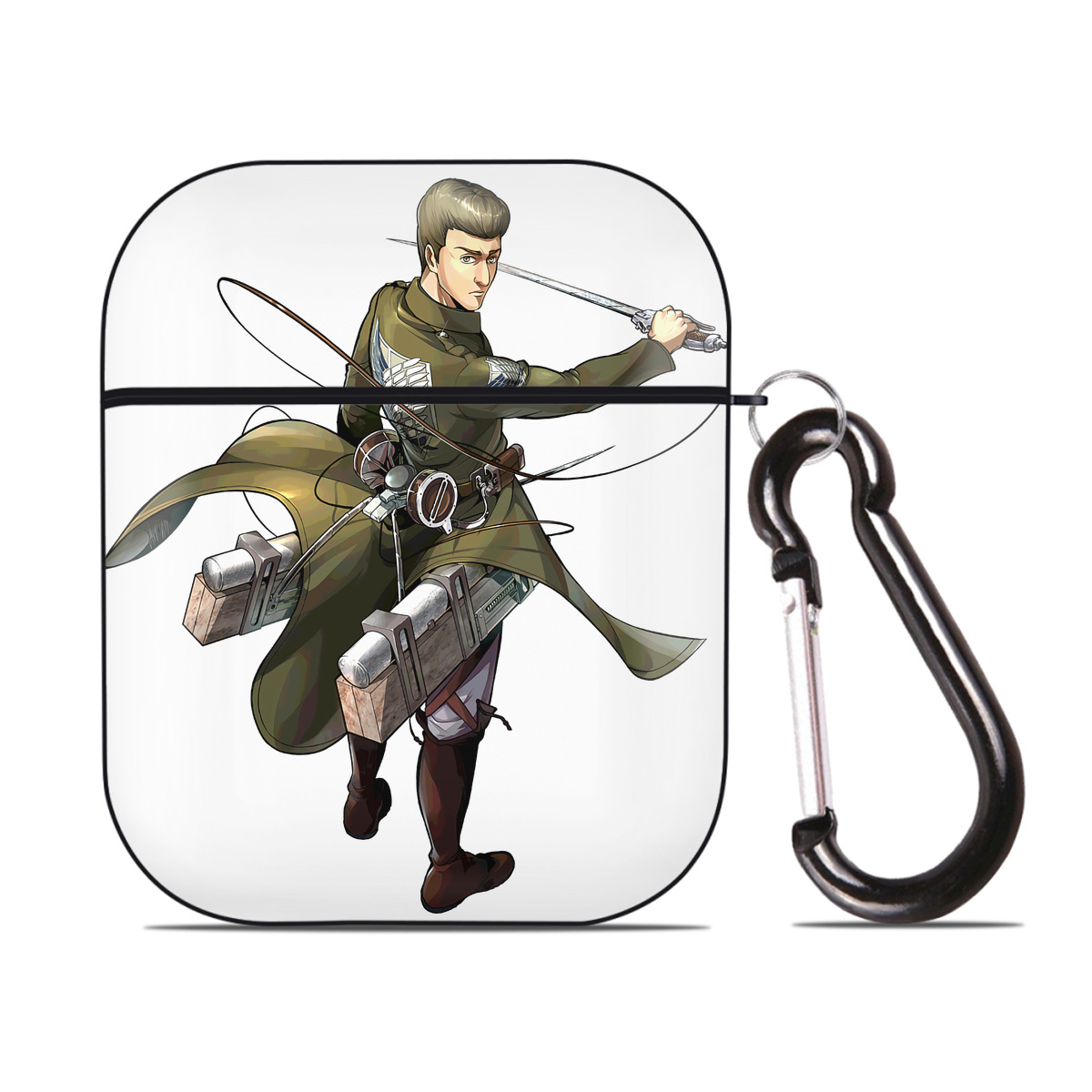 （画像用） 進撃の巨人 Attack on Titan AirPods 第2世代保護ケース ハードシェル ブラック 耐衝撃・防指紋・カラビナ付き