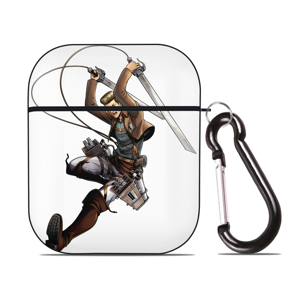 （画像用） 進撃の巨人 Attack on Titan AirPods 第2世代保護ケース ハードシェル ブラック 耐衝撃・防指紋・カラビナ付き