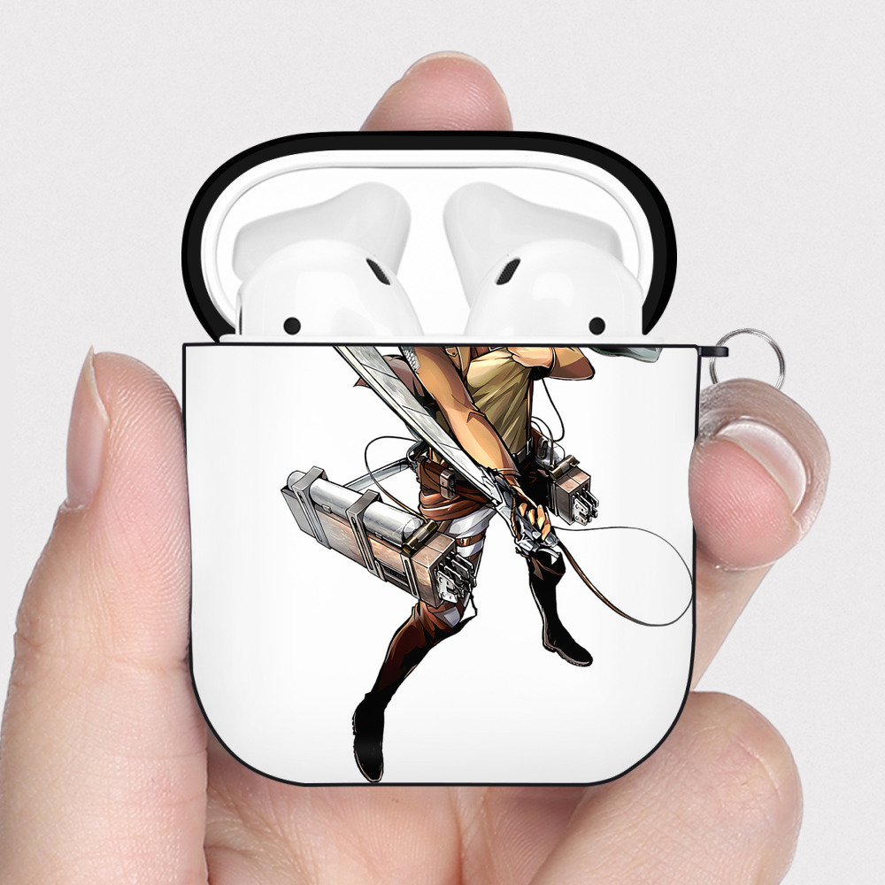 （画像用） 進撃の巨人 Attack on Titan AirPods 第2世代保護ケース ハードシェル ブラック 耐衝撃・防指紋・カラビナ付き