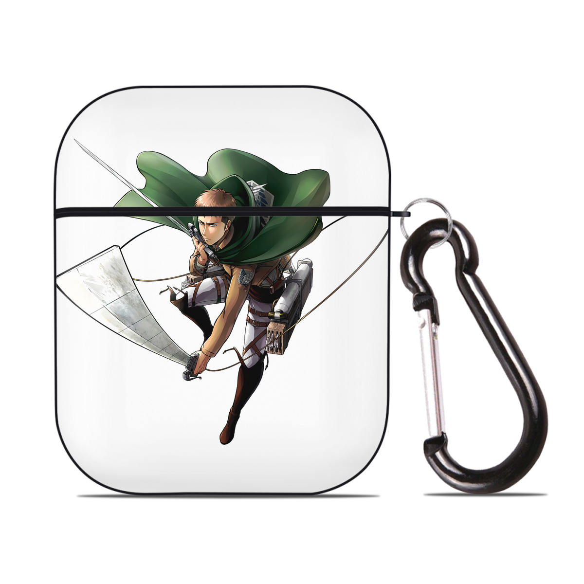 （画像用） 進撃の巨人 Attack on Titan AirPods 第2世代保護ケース ハードシェル ブラック 耐衝撃・防指紋・カラビナ付き