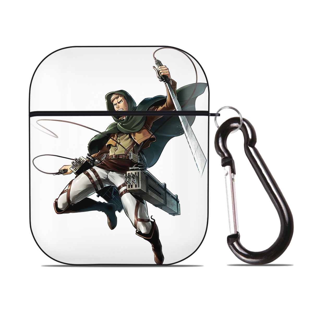 （画像用） 進撃の巨人 Attack on Titan AirPods 第2世代保護ケース ハードシェル ブラック 耐衝撃・防指紋・カラビナ付き
