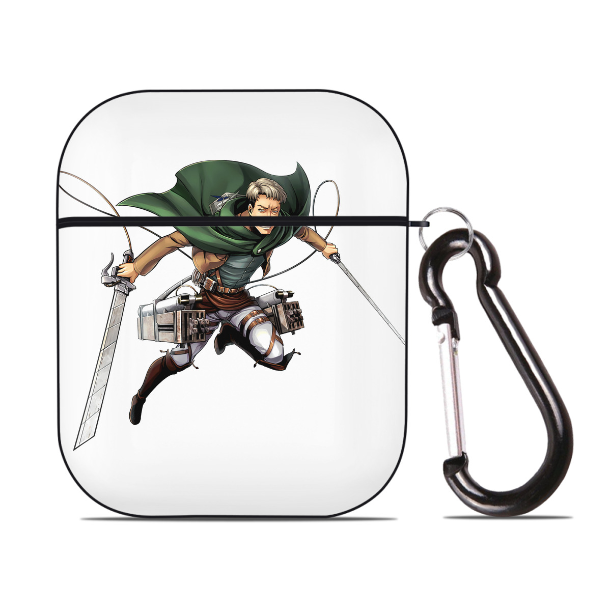 （画像用） 進撃の巨人 Attack on Titan AirPods 第2世代保護ケース ハードシェル ブラック 耐衝撃・防指紋・カラビナ付き