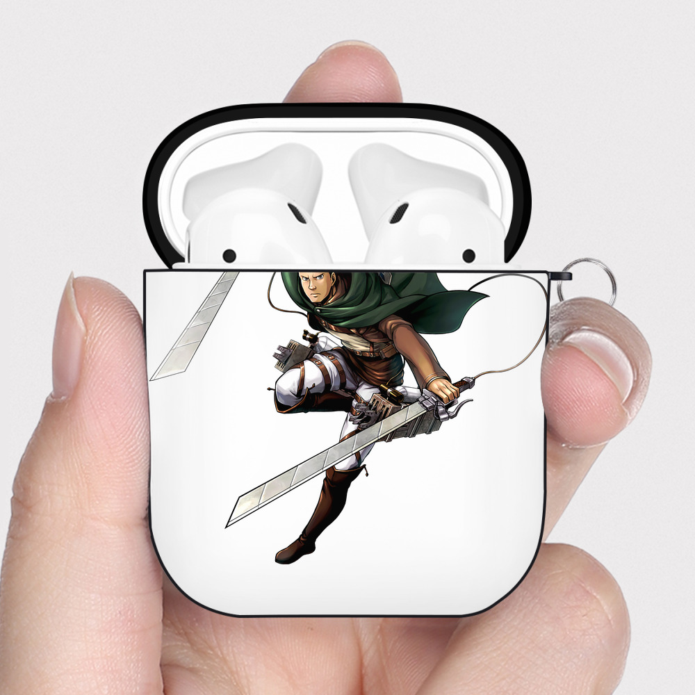 （画像用） 進撃の巨人 Attack on Titan AirPods 第2世代保護ケース ハードシェル ブラック 耐衝撃・防指紋・カラビナ付き