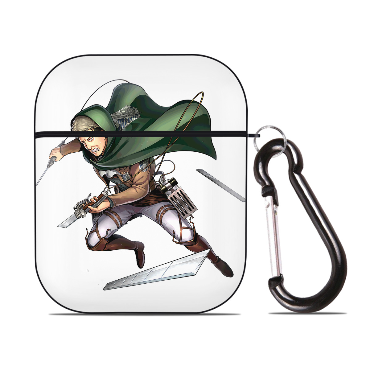 （画像用） 進撃の巨人 Attack on Titan AirPods 第2世代保護ケース ハードシェル ブラック 耐衝撃・防指紋・カラビナ付き